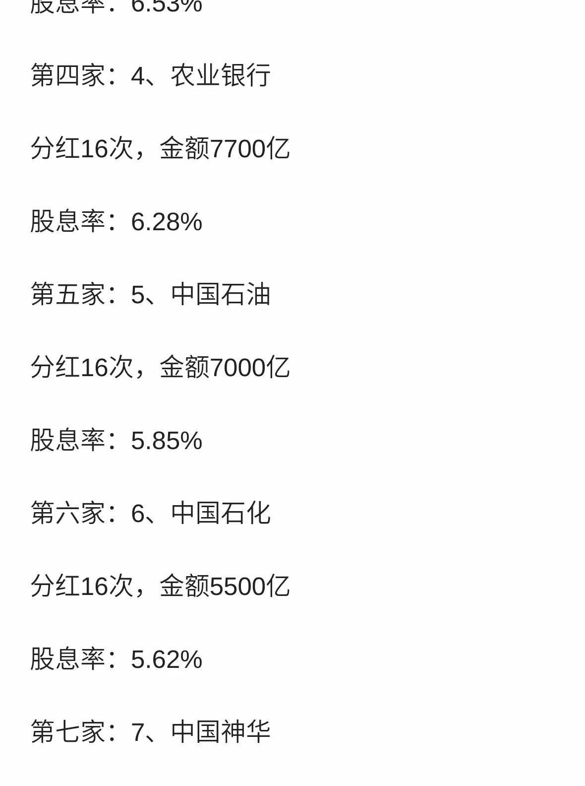 分红最高的股票大盘点